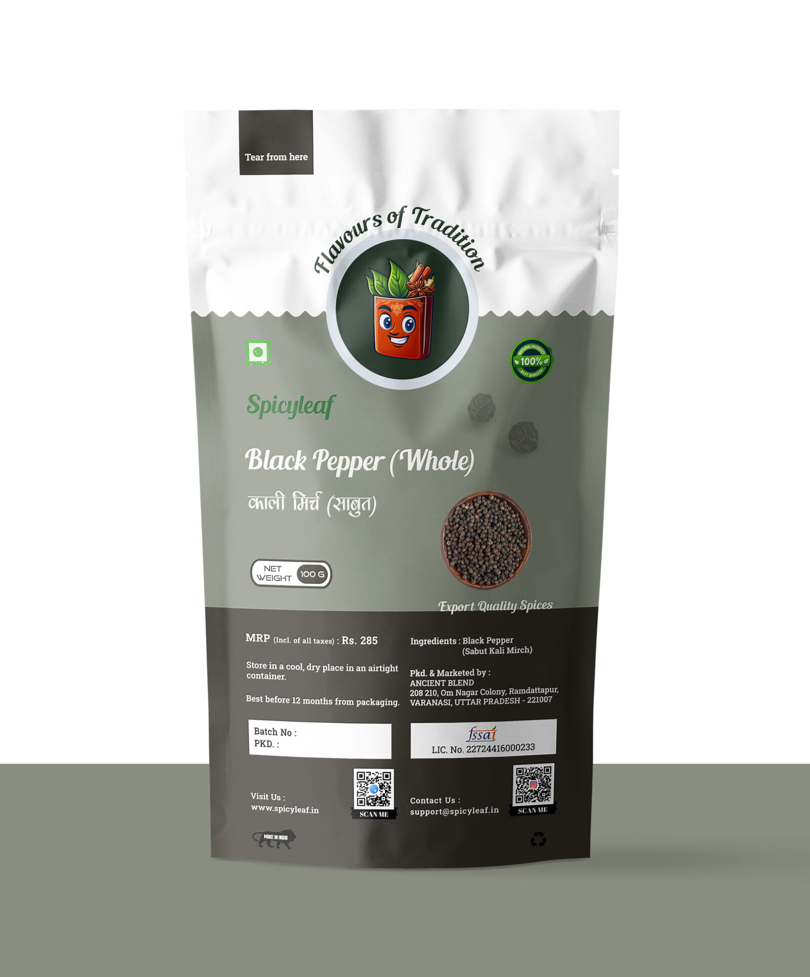 Package Front Black Pepper Kali Mirch 100 gm